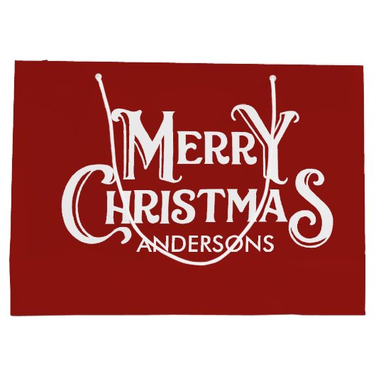 Personalisiert frohe Weihnachten Rot Große Geschenktüte (Rückseite)