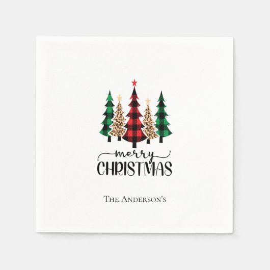Personalisiert frohe Weihnachten Rote Grüne Karier Serviette (Vorderseite)