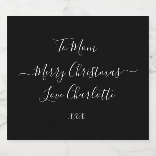 Personalisiert frohe Weihnachten Schwarz und Weiß Schaumweinetikett (Einzelnes Label)