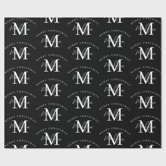 Personalisiert Frohe Weihnachten Schwarz-weiß Mono Geschenkpapier (Flach)