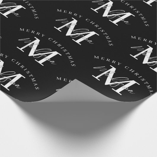 Personalisiert Frohe Weihnachten Schwarz-weiß Mono Geschenkpapier (Ecke)