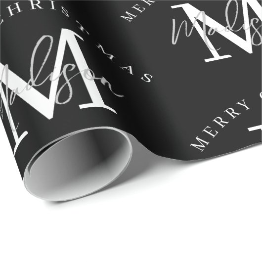 Personalisiert Frohe Weihnachten Schwarz-weiß Mono Geschenkpapier (Rolleneckpunkt)