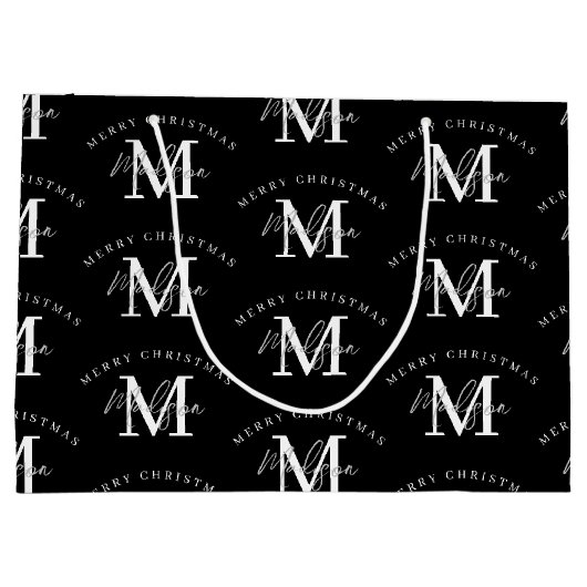 Personalisiert Frohe Weihnachten Schwarz-weiß Mono Große Geschenktüte (Rückseite)