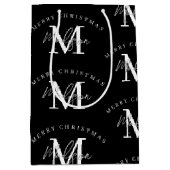 Personalisiert Frohe Weihnachten Schwarz-weiß Mono Mittlere Geschenktüte (Vorderseite)