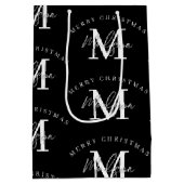 Personalisiert Frohe Weihnachten Schwarz-weiß Mono Mittlere Geschenktüte (Rückseite)