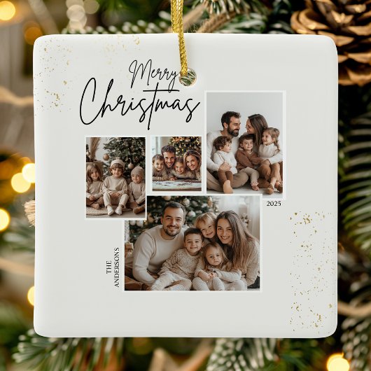 "Personalisiert frohe Weihnachten - Vier-Fotos-Col Keramikornament