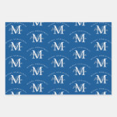 Personalisiert Frohe Weihnachts-Blue-White-Monogra Geschenkpapier Set (Vorderseite 3)