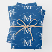 Personalisiert Frohe Weihnachts-Blue-White-Monogra Geschenkpapier Set (Beispiel)