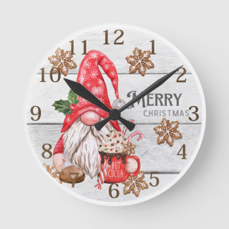 Personalisiert frohe Weihnachts-Gnome-Uhr Runde Wanduhr