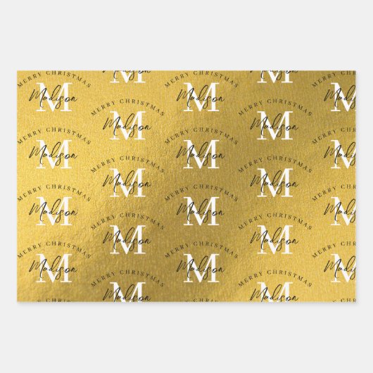 Personalisiert Frohe Weihnachts-Gold-Foil-Monogram Geschenkpapier Set (Vorderseite)