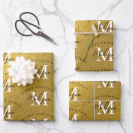 Personalisiert Frohe Weihnachts-Gold-Foil-Monogram Geschenkpapier Set