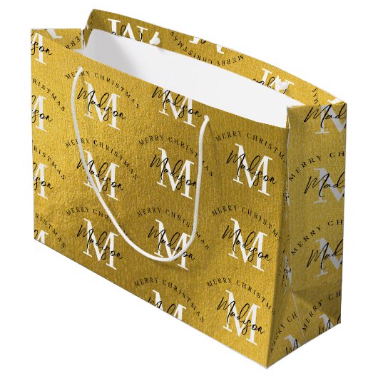 Personalisiert Frohe Weihnachts-Gold-Foil-Monogram Große Geschenktüte (Rückseite Schrägansicht)
