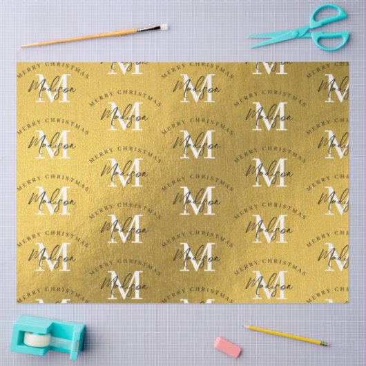 Personalisiert Frohe Weihnachts-Gold-Foil-Monogram Seidenpapier (Basteln)