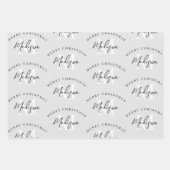 Personalisiert Frohe Weihnachts-Grau-Monogramm Geschenkpapier Set (Vorderseite 3)