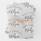 Personalisiert Frohe Weihnachts-Grau-Monogramm Geschenkpapier Set (Beispiel)