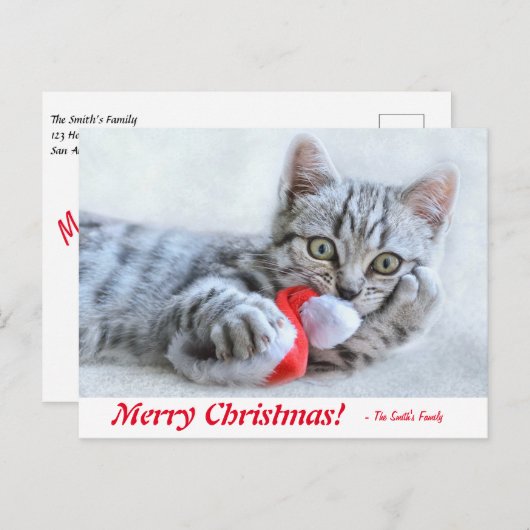 Personalisiert Frohe Weihnachts-Kitten mit Weihnac Postkarte (Vorne/Hinten)