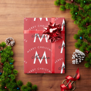 Personalisiert Frohe Weihnachts-Rote Monogramm Geschenkpapier