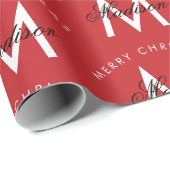 Personalisiert Frohe Weihnachts-Rote Monogramm Geschenkpapier (Rolleneckpunkt)