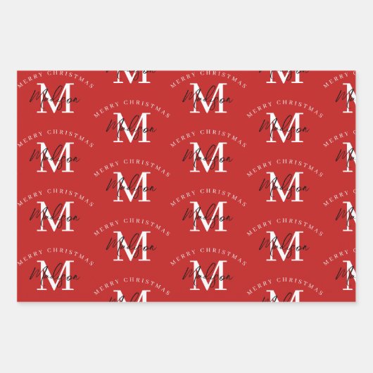 Personalisiert Frohe Weihnachts-Rote Monogramm Geschenkpapier Set (Vorderseite 2)