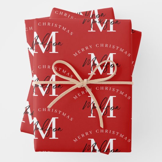 Personalisiert Frohe Weihnachts-Rote Monogramm Geschenkpapier Set (Beispiel)