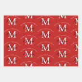 Personalisiert Frohe Weihnachts-Rote Monogramm Geschenkpapier Set (Vorderseite)