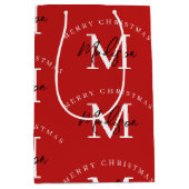 Personalisiert Frohe Weihnachts-Rote Monogramm Mittlere Geschenktüte (Vorderseite)