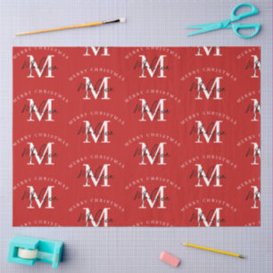 Personalisiert Frohe Weihnachts-Rote Monogramm Seidenpapier
