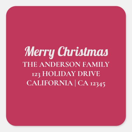 Personalisiert Frohe Weihnachts-Rücksendeadresse S Quadratischer Aufkleber (Vorderseite)