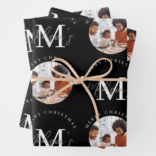 Personalisiert Frohe Weihnachts-Schwarz-Monogramm- Geschenkpapier Set (Beispiel)