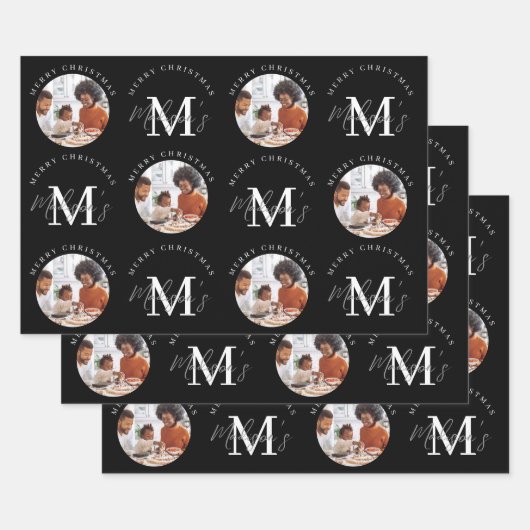 Personalisiert Frohe Weihnachts-Schwarz-Monogramm- Geschenkpapier Set (Set)
