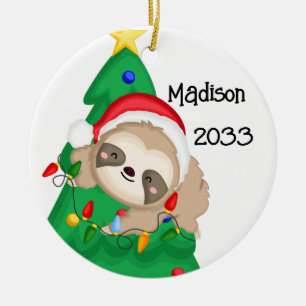 Personalisiert Frohe Weihnachts-Sloth-Tree Keramik Ornament