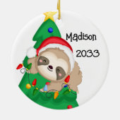 Personalisiert Frohe Weihnachts-Sloth-Tree Keramik Ornament (Hinten)