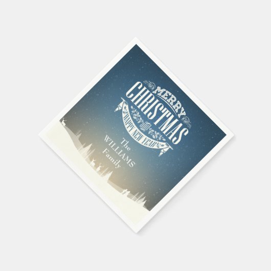 Personalisiert frohe Weihnachts-Winterschneeszene Serviette (Ecke)