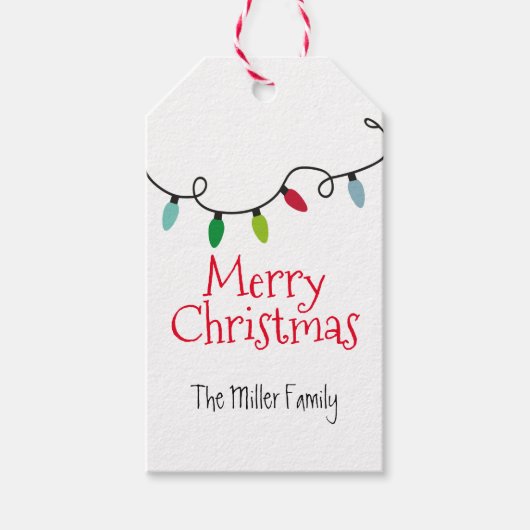 Personalisiert frohe Weihnachtsbeleuchtung Geschenkanhänger (Vorderseite)