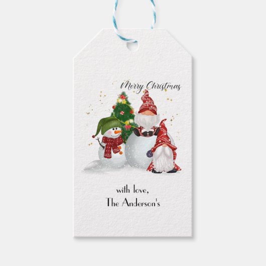 Personalisiert frohe Weihnachtsgnomes Snowmen Geschenkanhänger (Vorderseite)