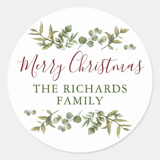 Personalisiert frohe Weihnachtsgrün Runder Aufkleber (Vorderseite)