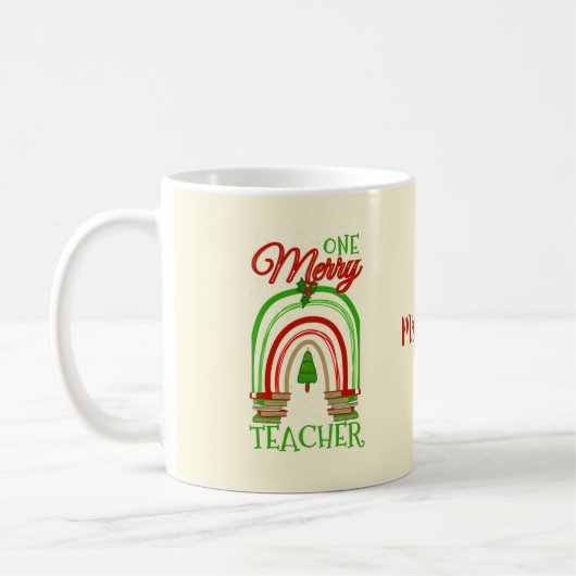 Personalisiert frohe Weihnachtslehrerin Weihnachte Kaffeetasse (Links)