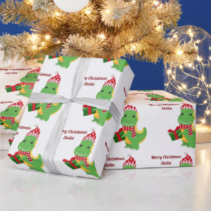 Personalisiert Frohe Weihnachtsname Dinosaur Geschenkpapier
