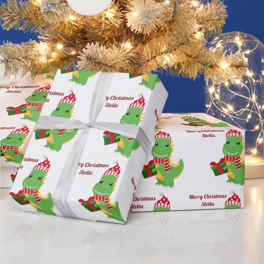 Personalisiert Frohe Weihnachtsname Dinosaur Geschenkpapier (Feiertage)