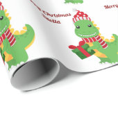 Personalisiert Frohe Weihnachtsname Dinosaur Geschenkpapier (Rolleneckpunkt)