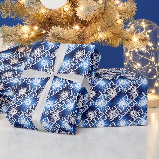 Personalisiert frohe Weihnachtsnamen Snowflakes Bl Geschenkpapier (Feiertage)