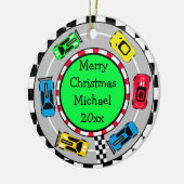 Personalisiert frohe Weihnachtsrennen Car Themed Keramik Ornament (Links)