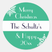 Personalisiert Frohe Weihnachtsschneeflocke Runder Aufkleber (Vorderseite)