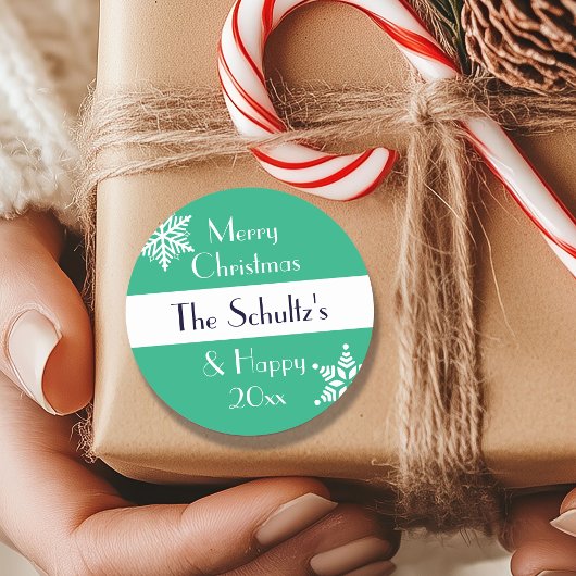 Personalisiert Frohe Weihnachtsschneeflocke Runder Aufkleber