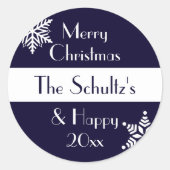 Personalisiert Frohe Weihnachtsschneeflocke Runder Aufkleber (Vorderseite)