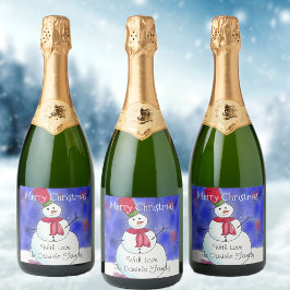 Personalisiert Frohe Weihnachtsschneemann Schaumweinetikett