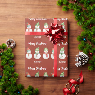 Personalisiert frohe Weihnachtsschneemänner Geschenkpapier