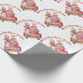 Personalisiert frohe Weihnachtstiere Red Truck Geschenkpapier (Ecke)