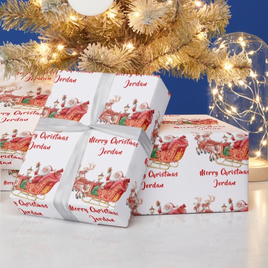Personalisiert Frohe Weihnachtswasserfarbe Santa Geschenkpapier (Feiertage)