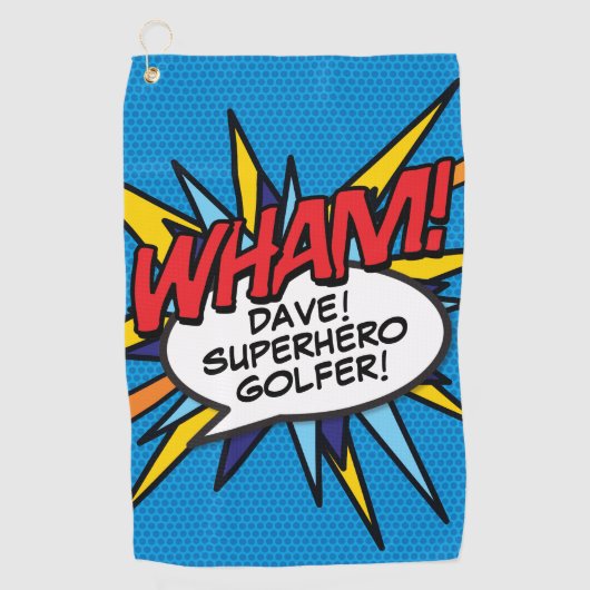 Personalisiert Fun Comic Book WHAM Golfhandtuch (Vorderseite)